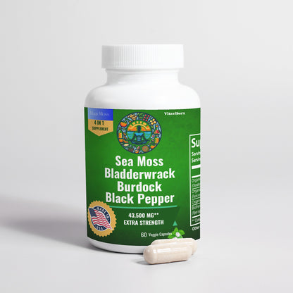 VitaVibeRX Sea Moss Supplement 43,500mg 4in1, 5 Super Ingredients, Extra Strength & High Potency, 60 Capsules, MADE IN USA